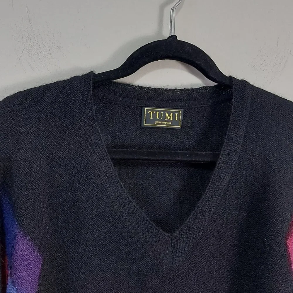 Tumi Men Argyle Alpaca Sweater Size XL Preppy Retro Campus  90s V-neck Pullover
